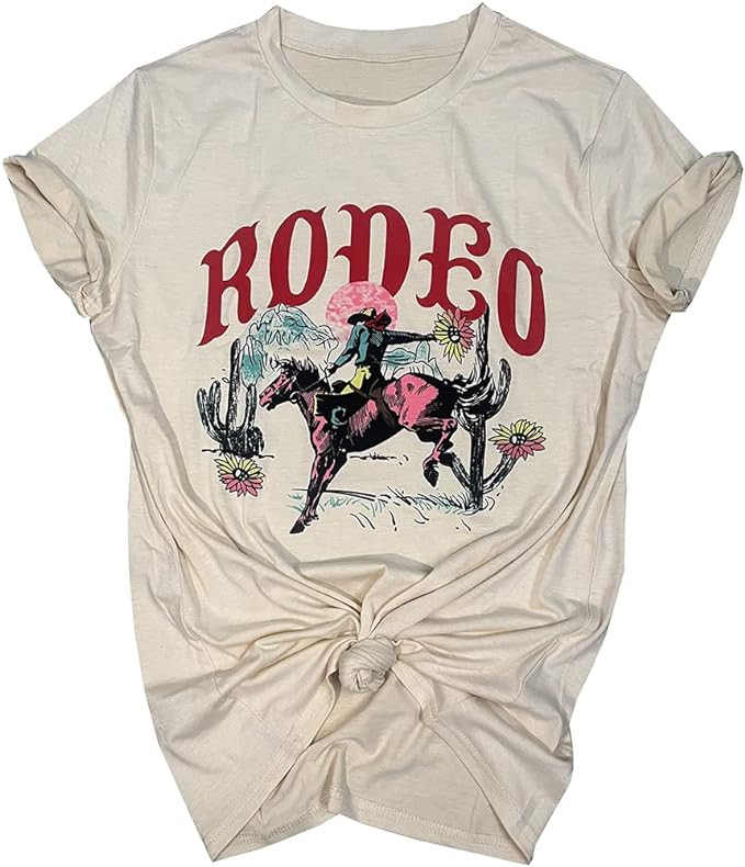 Western Cowboy T-Shirt for Women Cowgirl Rodeo Casual Shirts Vintage Desert Cactus Graphic Tee To... | Amazon (US)