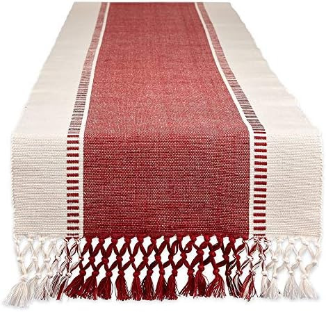 DII Dobby Stripe Woven Table Runner, 13x72 (13x77.5, Fringe Included), Barn Red | Amazon (US)
