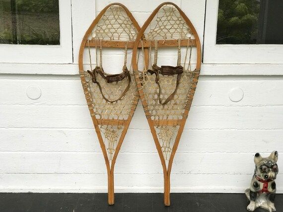 snow shoes ~ wood snowshoes with leather bindings & rawhide lacing ~ 42" trail snowshoes for hang... | Etsy (US)