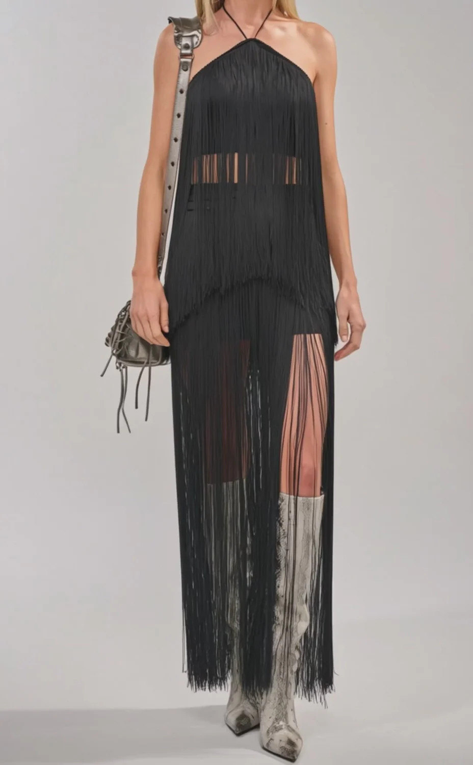ON THE EDGE FRINGE HALTER TOP IN BLACK | AKIRA