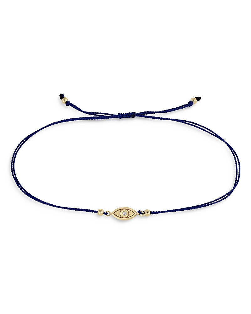 Zoe Chicco 14K Yellow Gold Midi Bitty Diamond Evil Eye Navy Cord Bracelet | Bloomingdale's (US)
