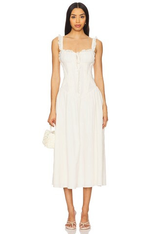 For Love & Lemons Baby Daisy Poplin Midi Dress in White from Revolve.com | Revolve Clothing (Global)