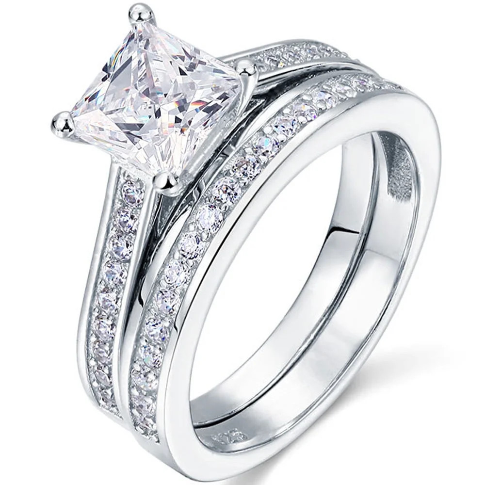 1.50 Carat Princess Cut Moissanite Wedding Set - Bridal Set - Channel Set Ring - Handmade Ring - ... | Walmart (US)