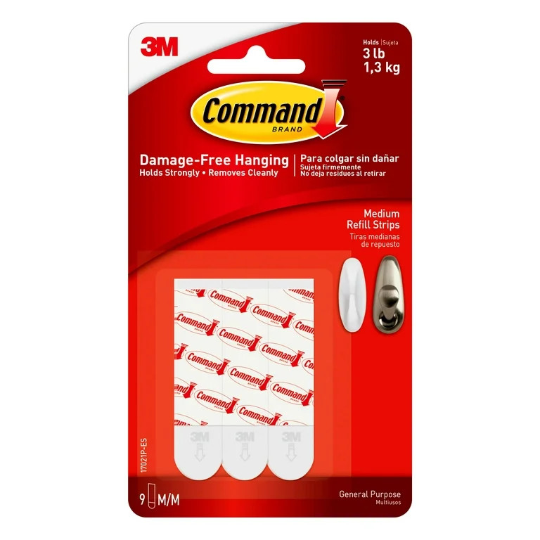 Command Medium Hook Refill Strips, White, 9 Wall Hook Strips, Hang Dorm Decor Damage-Free | Walmart (US)