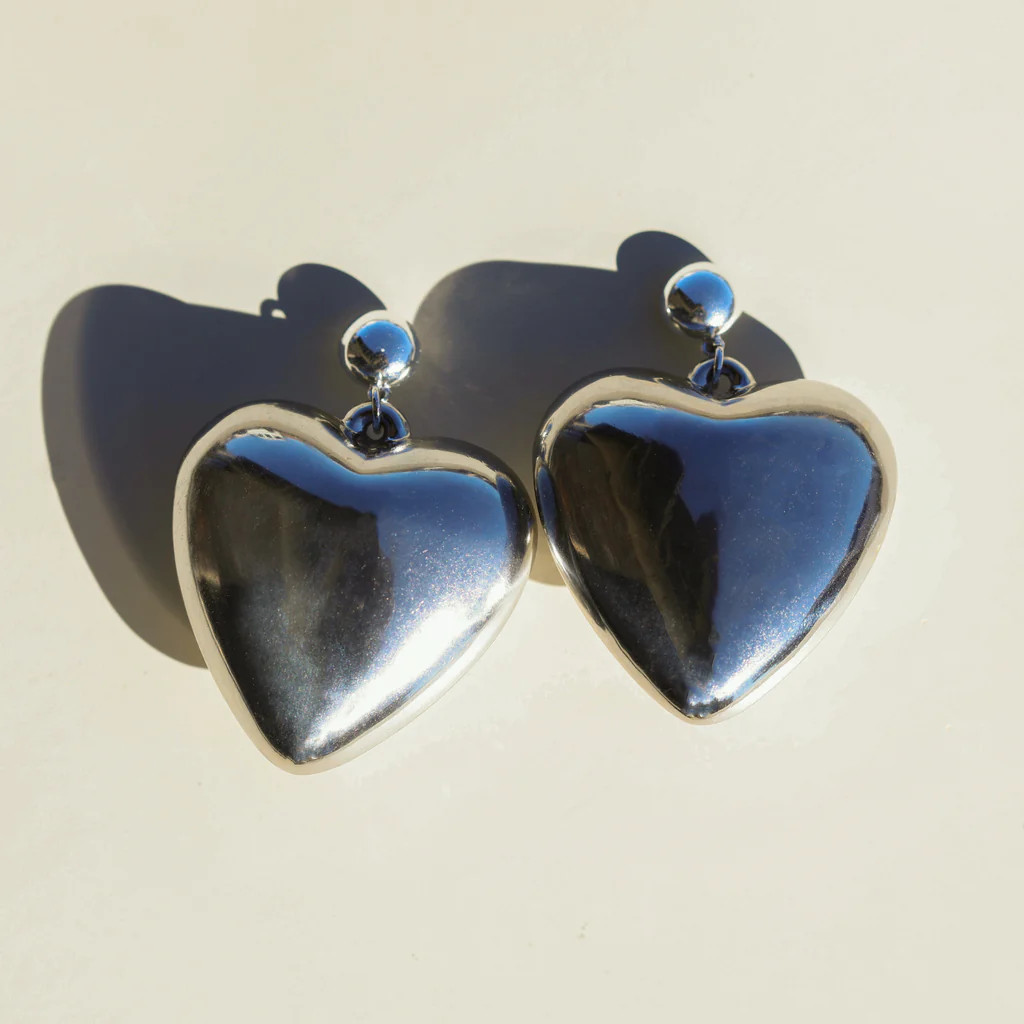 Silver Bubble Heart Statement Earring | Nickel and Suede