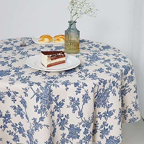 Wracra Cotton Linen Vintage Round Tablecloth Floral Pastoral Table Cloth Washable Table Cover for... | Amazon (US)