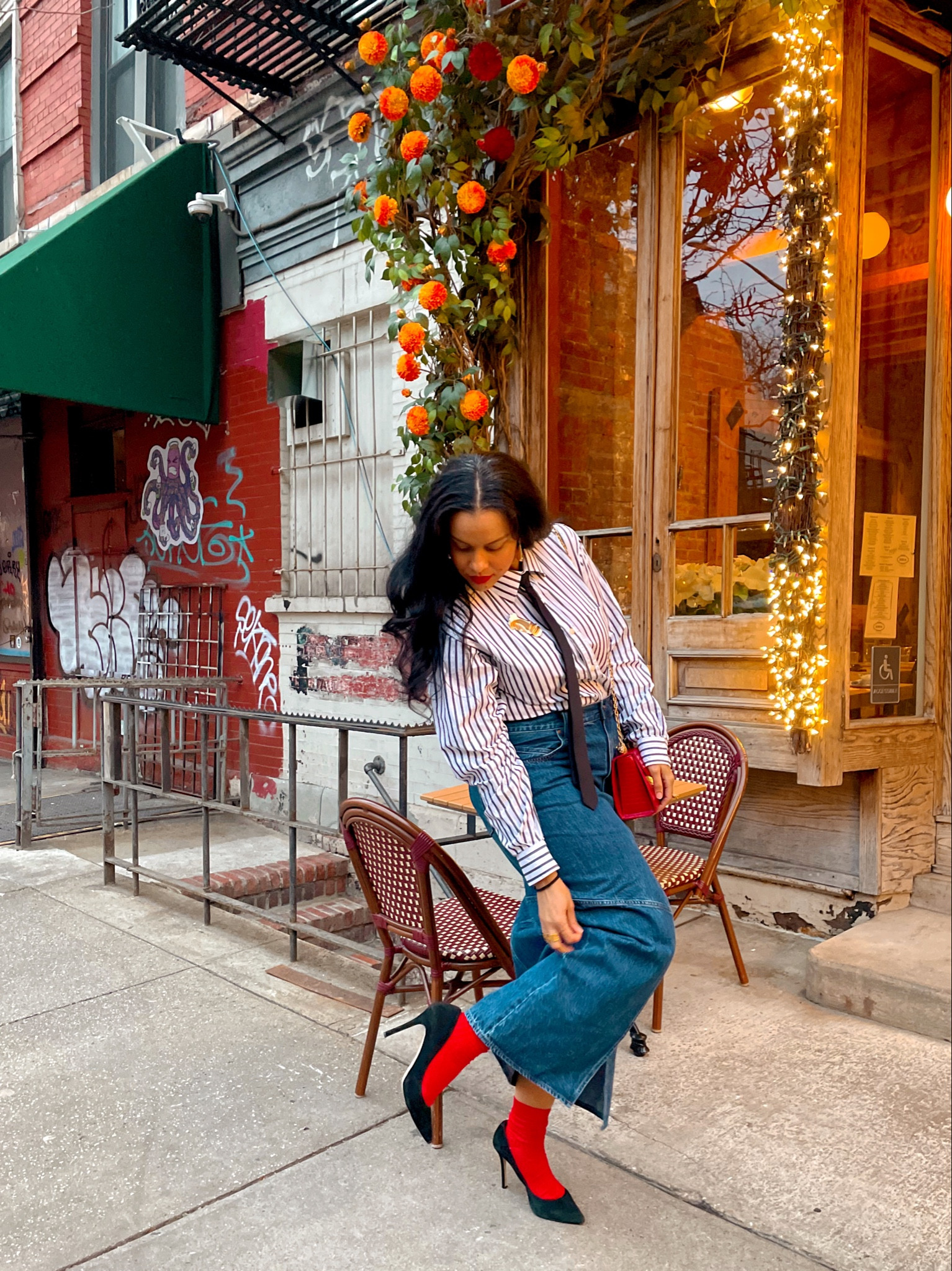 Wintertime denim maxi chic  