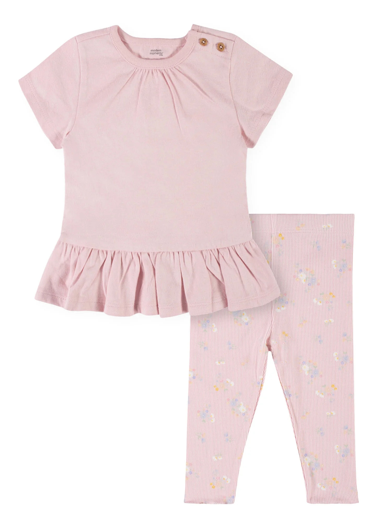 Modern Moments By Gerber Baby Girl Short Sleeve Top & Leggings, 2-Piece Outfit Set, (0/3 Months -... | Walmart (US)