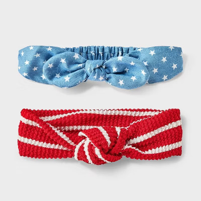 Baby Girls' 2pk 4th of July Denim Stars and Stripes Headband - Cat & Jack™ | Target