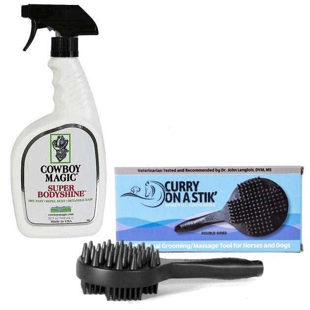Curry on a Stik Horse & Dog Grooming Brush + Cowboy Magic Super Bodyshine Pet Spray, 16-oz bottle... | Chewy.com