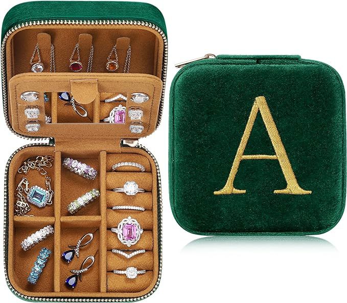 Parima Christmas Gifts for Women Girls - Plush Velvet Travel Jewelry Case Organizer Initial Small... | Amazon (US)