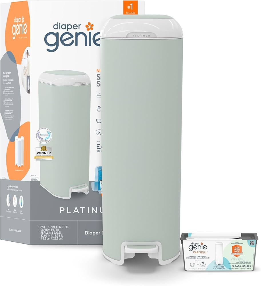 Diaper Genie Platinum Pail (Sage Green) is Made in Durable Stainless Steel and includes 1 Easy Ro... | Amazon (US)