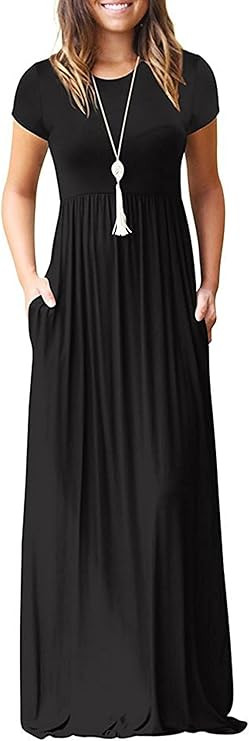 GRECERELLE Women's Short Sleeve Loose Plain Maxi Dresses Casual Long Dresses with Pockets | Amazon (US)