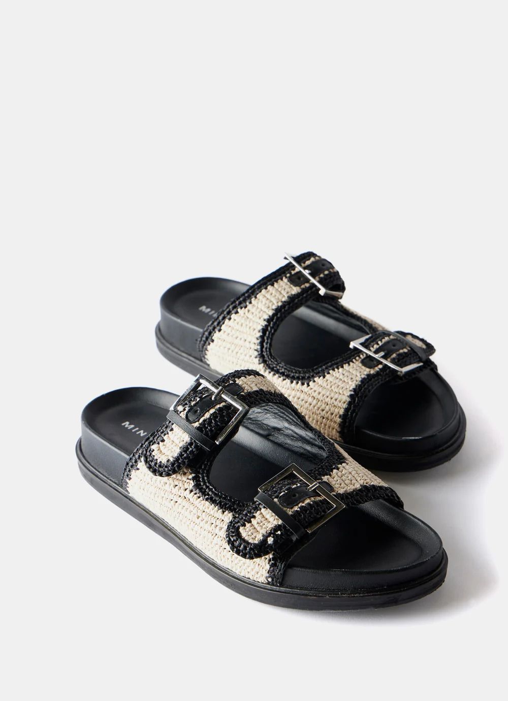 Black Leather Raffia Sandals | Mint Velvet