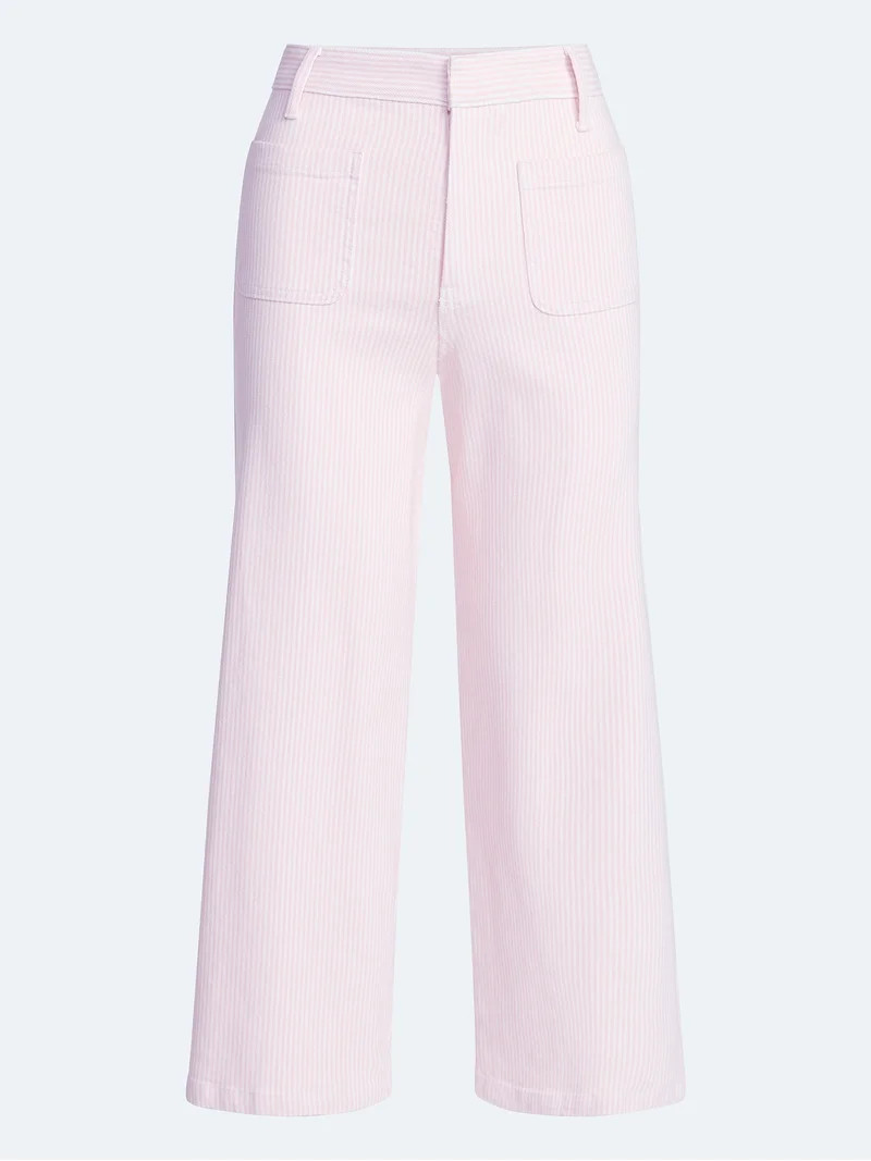 Free Assembly Women's High Rise Cropped Patch Pocket Seersucker Pants, 26" inseam, Sizes 0-20 | Walmart (US)