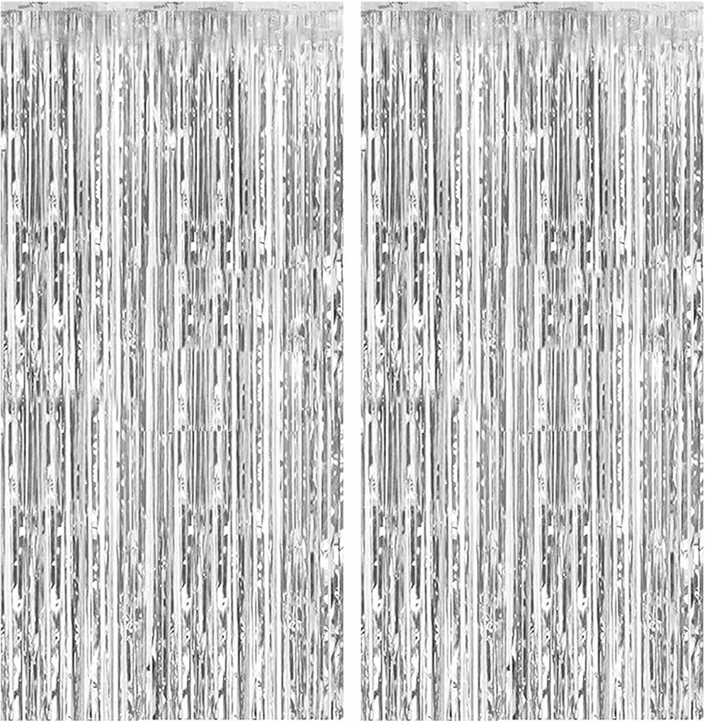 2 Pack Foil Curtain Backdrop Silver Metallic Tinsel Foil Fringe Curtains Photo Booth Props for Bi... | Amazon (US)