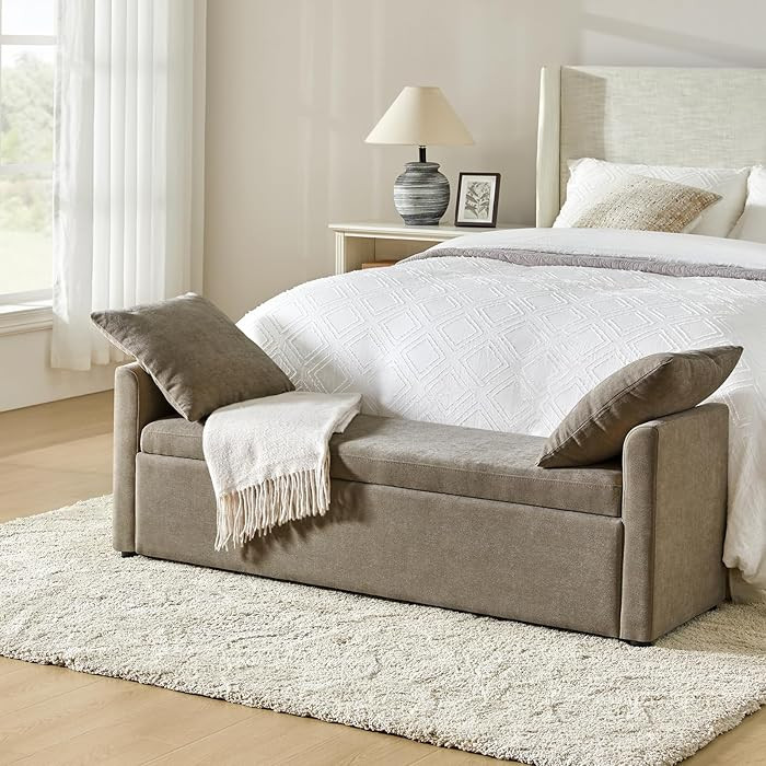 HULALA HOME Modern Storage Bench with Throw Pillows, 59.4" Extra Long Bedroom Ottoman Bench for E... | Amazon (US)