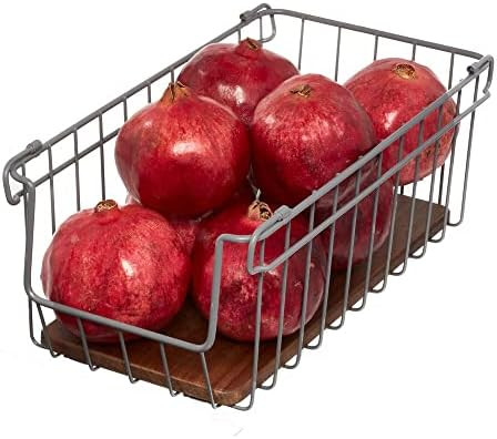 The Ría Safford Collection by iDesign Open Front Wire Basket with Acacia Wood, 16" x 8" x 6", Charco | Amazon (US)