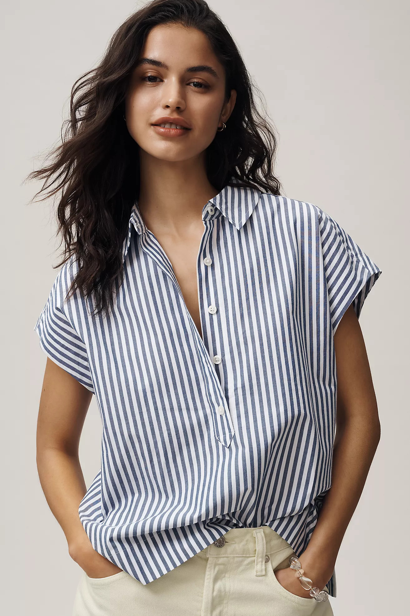 Maeve 100% Cotton Sleeveless Buttondown Shirt | Anthropologie (US)