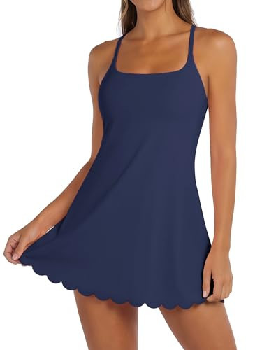 ATTRACO Women's Athletic Dress with Built in Shorts Romper Tennis Exercise Dress Pickeball Outfit Navy XL | Amazon (US)