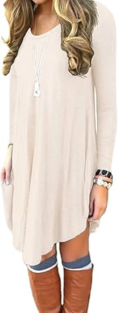 DEARCASE Women's Long Sleeve Casual Loose T-Shirt Dress | Amazon (US)