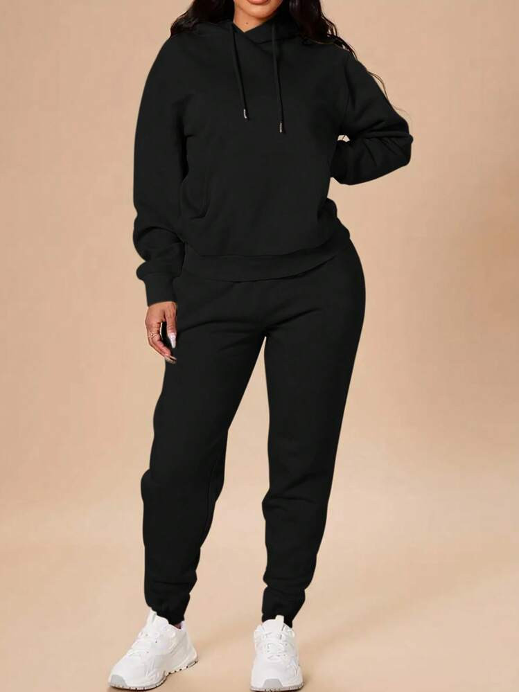 INAWLY 2pcs/Set Solid Color Long Sleeve Hoodie And Sport Pants | SHEIN