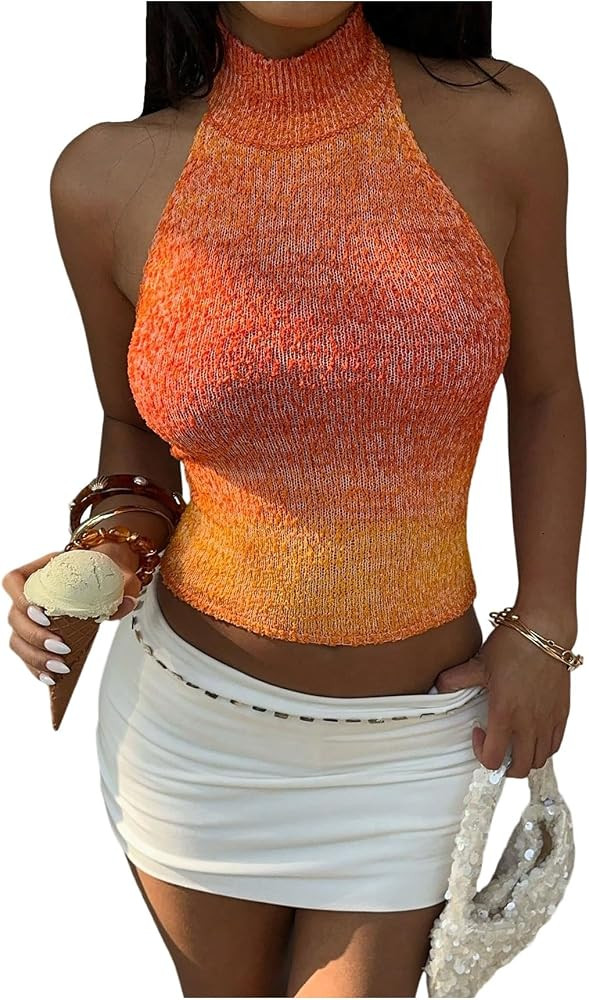 SOLY HUX Women's Summer Knit Halter Top Ombre Open Back Sleeveless Crop Tank Y2k Vacation Tops | Amazon (US)