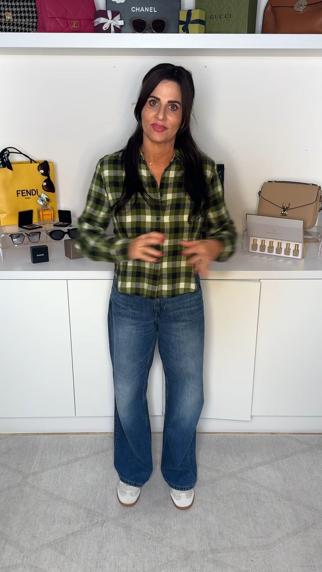 Loving this slim fit cropped flannel wearing a sm, jeans my new favorite pair . Size 25 , sambas I sized down by half. 

#LTKVideo #LTKOver40 #LTKSaleAlert