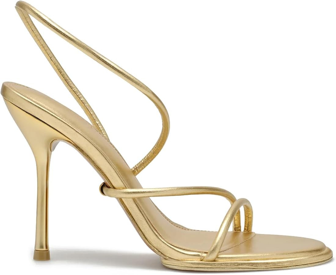 Women's Strappy Stiletto Heels Round Open Toe Ankle Strap Heeled Sandals Dressy Wedding Shoes for... | Amazon (US)