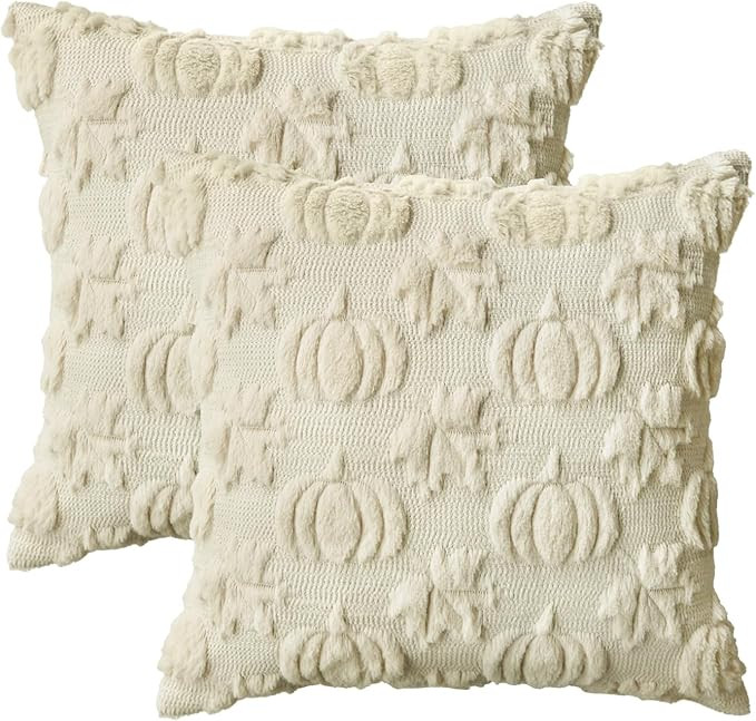 AVOIN colorlife Fall Pumpkin Maple Leaves Beige Throw Pillow Covers, 18 x 18 Inch Seasonal Autumn... | Amazon (US)