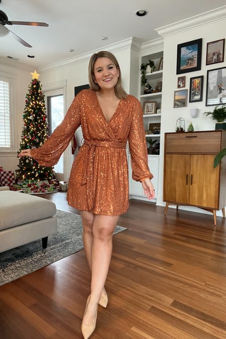 The sequin dress is SO fun for New Year’s Eve - and it’s comfy too!!! I am wearing a 4! 

#LTKSeasonal #LTKunder100 #LTKHoliday