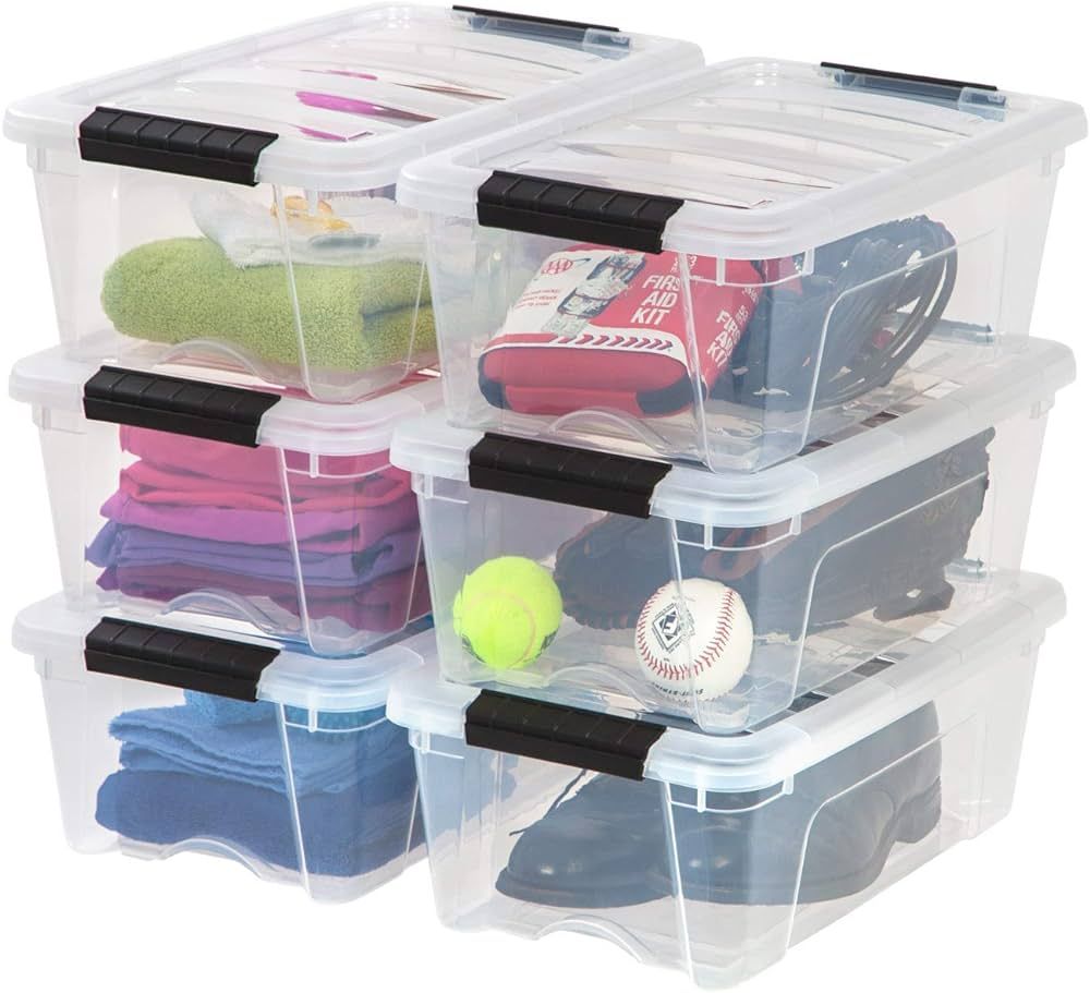 IRIS USA 12 Quart Stackable Plastic Storage Bins with Lids and Latching Buckles, 6 Pack - Clear, ... | Amazon (US)