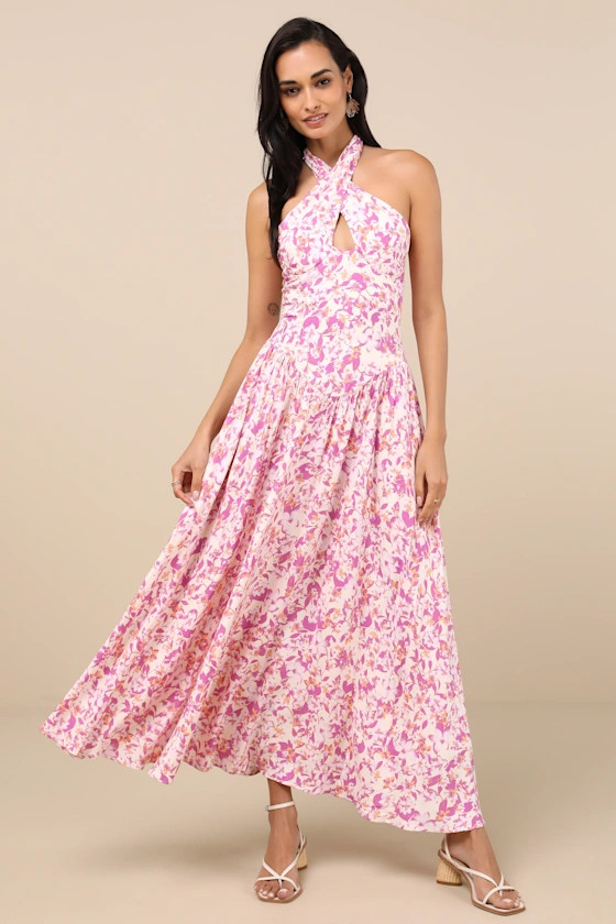 Jabina Ivory Multi Floral Cross-Front Midi Dress | Lulus