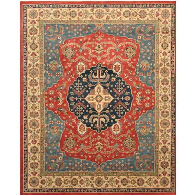 One-of-a-Kind Jevon Hand-Knotted Kazak Red/Blue/Ivory 8'3" x 10'2" Wool Area Rug | Wayfair North America