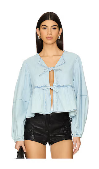 Denim Brunch Babe Blouse in Light Tint Wash | Revolve Clothing (Global)