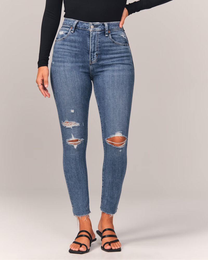 Women's Curve Love High Rise Super Skinny Ankle Jeans | Women's Clearance | Abercrombie.com | Abercrombie & Fitch (US)