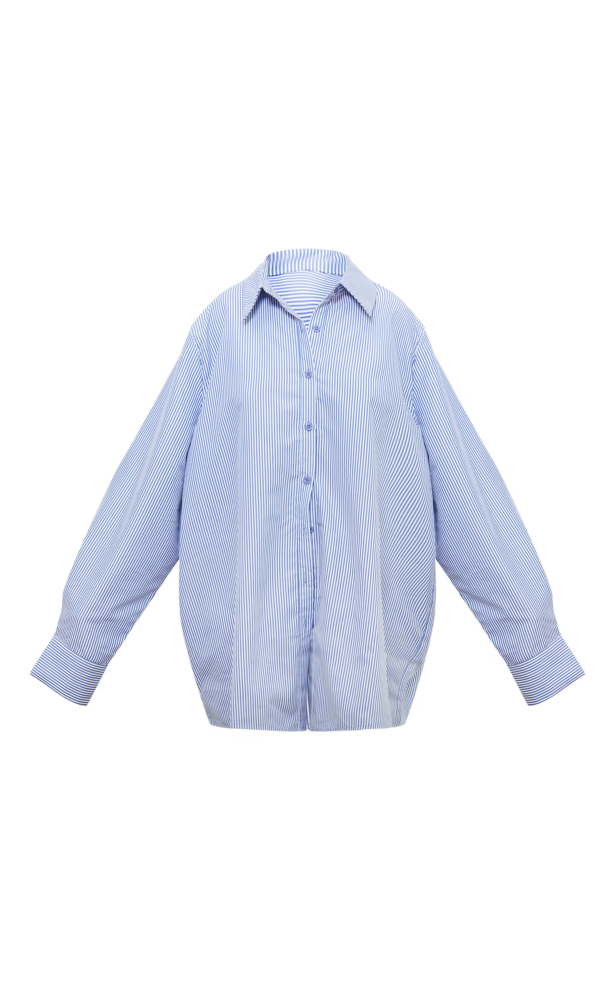 Blue Striped Oversized Cotton Shirt | Pretty Little Thing (Australia & New Zealand)
