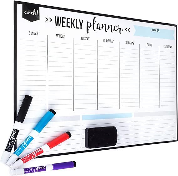 Magnetic Dry Erase Weekly Calendar for Fridge: with Stain Resistant Technology - 19x13" - 4 Fine ... | Amazon (US)
