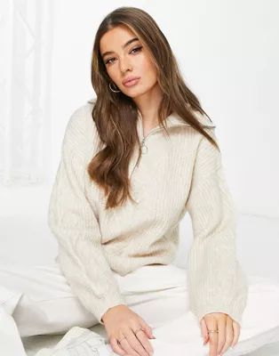 Urban Bliss half zip detail knitted jumper in beige | ASOS (Global)