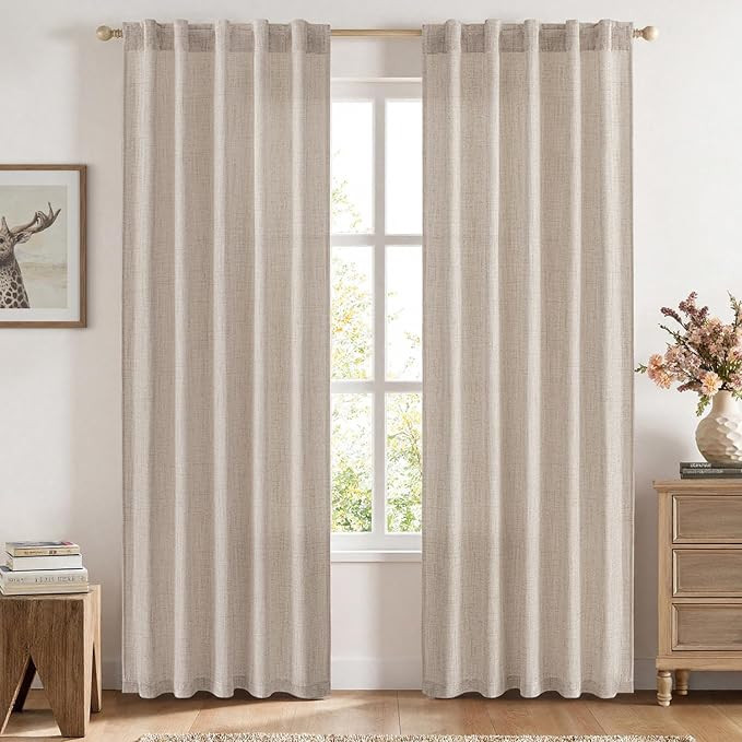 MIULEE Faux Linen Curtains 84 Inch Length 2 Panels Natural Semi Sheer Curtain with Back Tab Rod P... | Amazon (US)