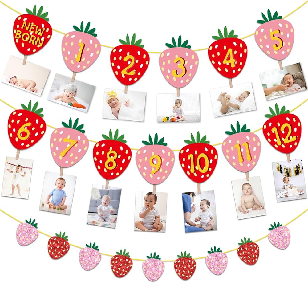 Strawberry First Birthday Party Decoration Berry 1st Monthly Photo Banner Milestone Photograph Bu... | Amazon (US)