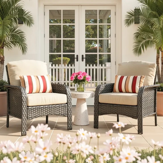 Ovios Patio Chairs Set of 2 All-Weather Wicker Patio Furniture Chairs Set Rattan High-Back Outdoo... | Walmart (US)