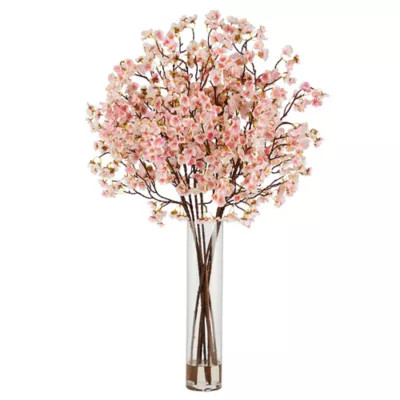 Nearly Natural 32 in. Artificial Cherry Blossom Arrangement with Glass Cylinder Vase | Tractor Supply