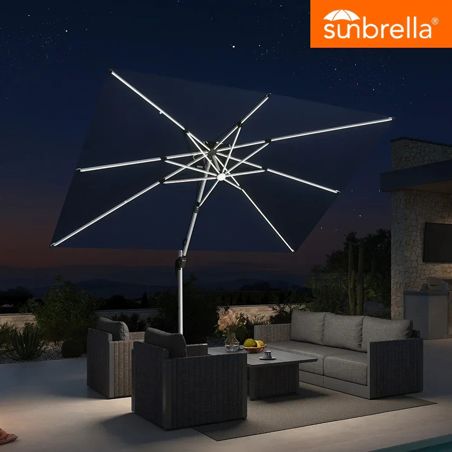 PURPLE LEAF SUNBRELLA Solar Cantilever Umbrella with Lights for Outdoor Patio | Purple Leaf