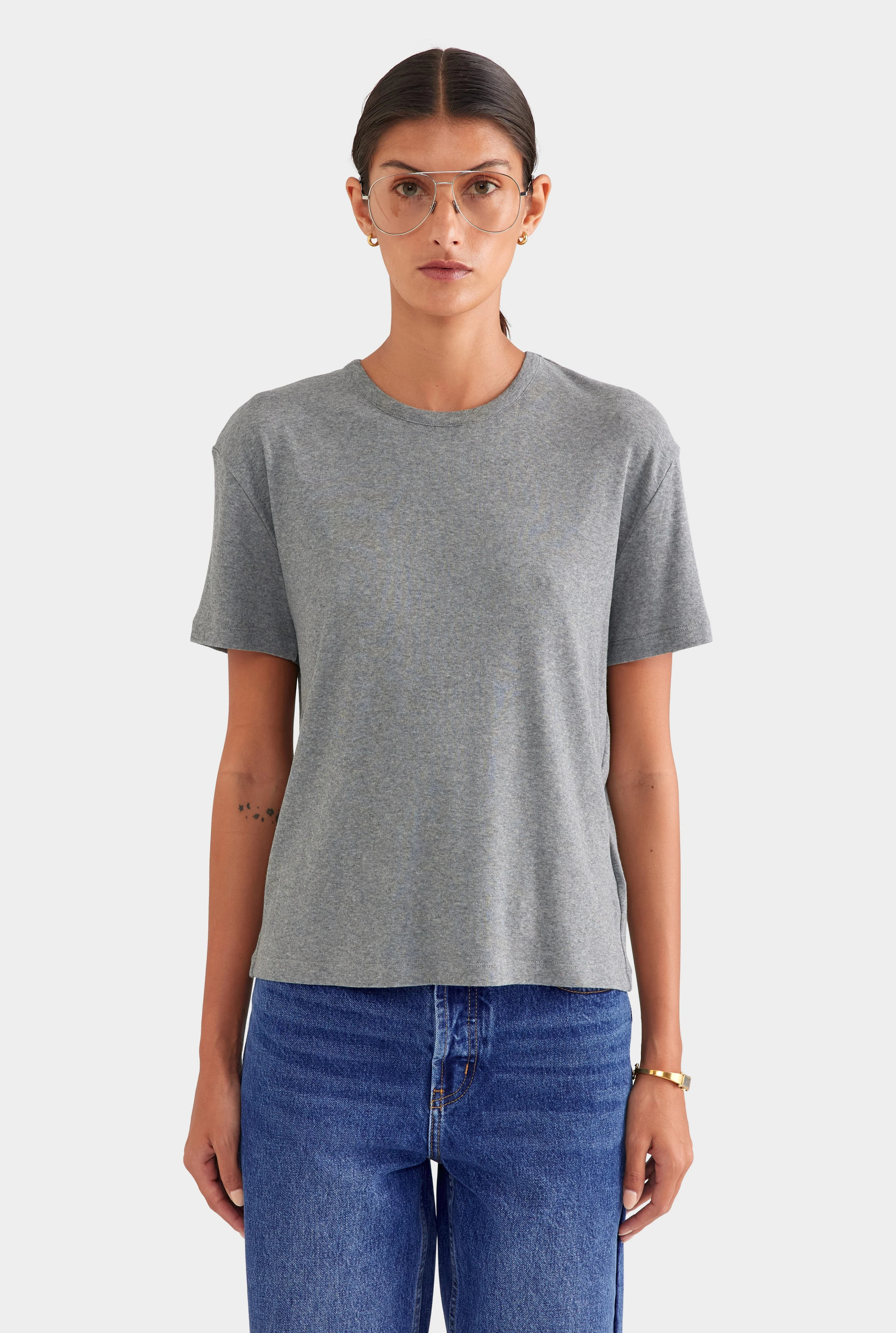 Cotton Rib Tee Shirt Grey Marl | Venroy | Venroy AU