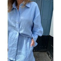 Sky Blue Linen Set Oversized Shirt & Wide Leg Shorts | Etsy (US)