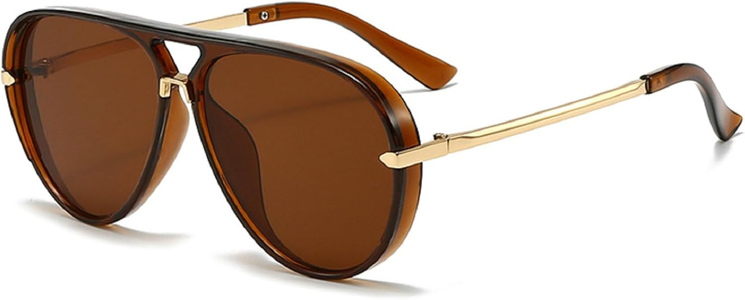 Oversized Pilot Sunglasses Women Fashion Big Frame Sun Glasses Goggle Trendy Metal Frame Oval Shades | Amazon (US)