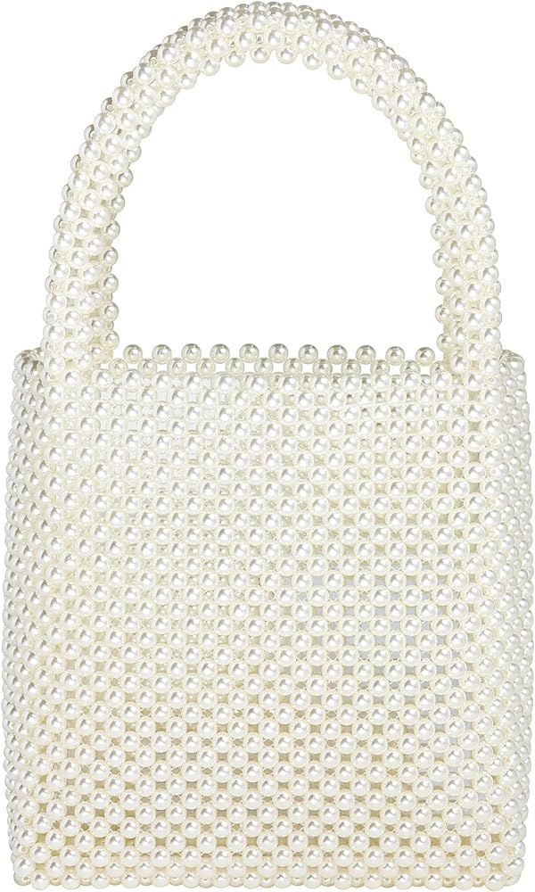Amazon.com: Grandxii Pearl Clutch Purse White Summer Handbag Tote Bag Evening Party Bag With Pear... | Amazon (US)