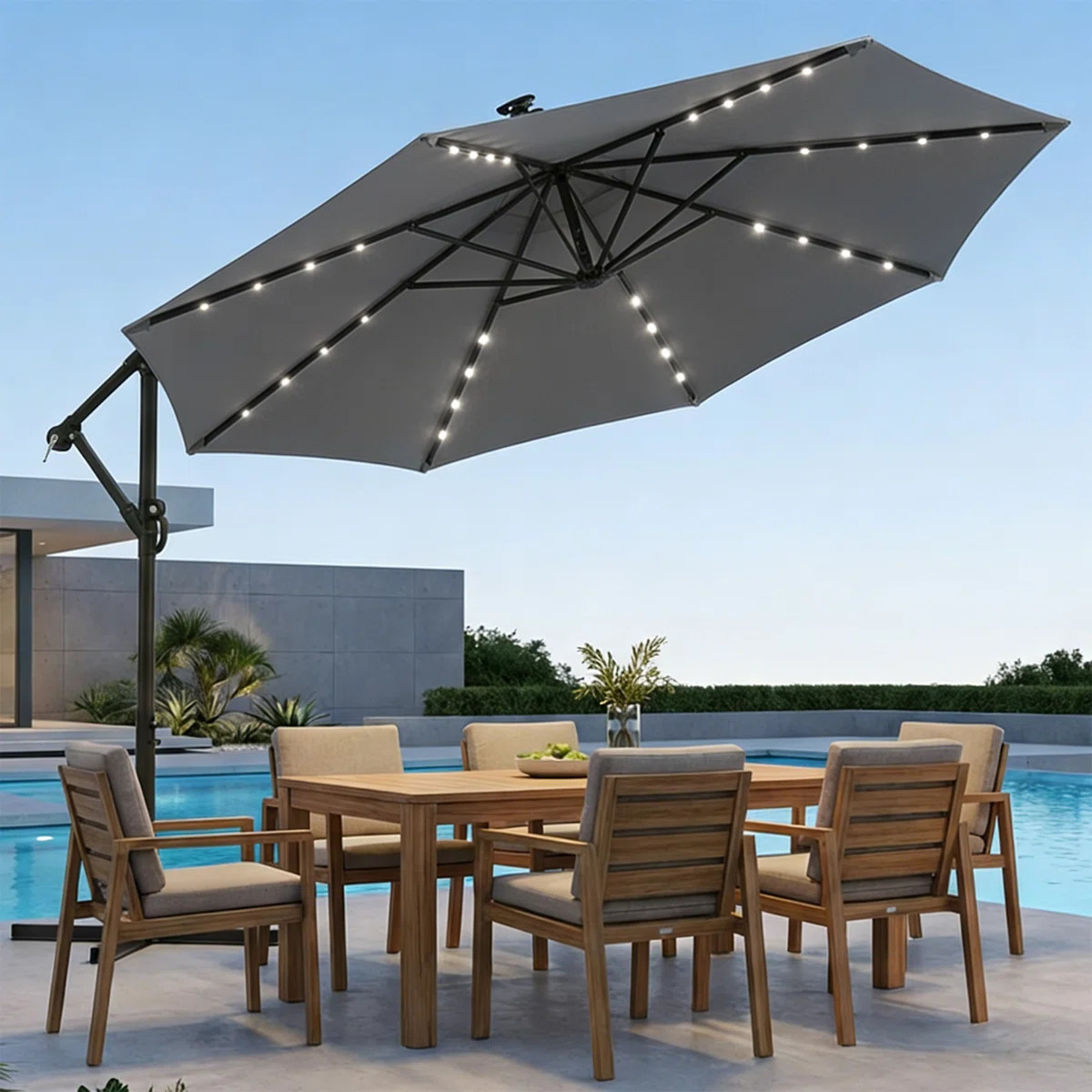 10 ft. Solar LED Patio Offset Umbrella Outdoor Cantilever Umbrella | Wayfair North America