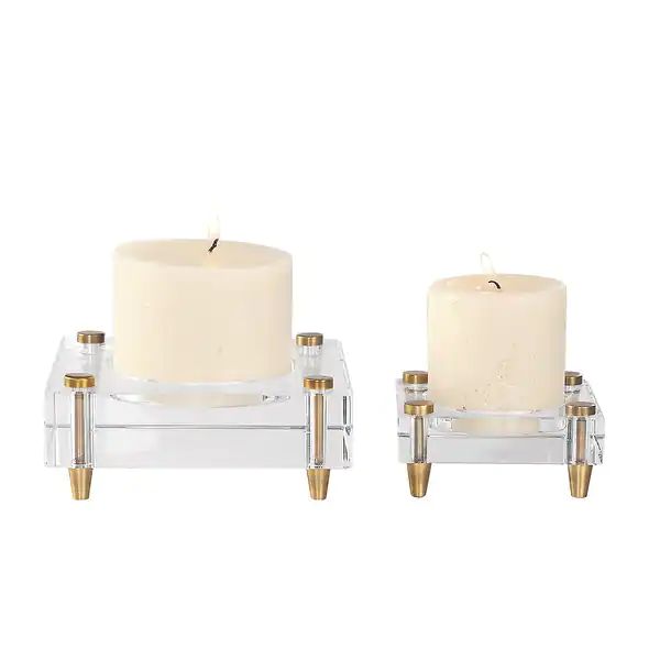 Set of 2 Claire Crystal Block Candle Holders wit Brass Torpedo Feet 6" | Bed Bath & Beyond
